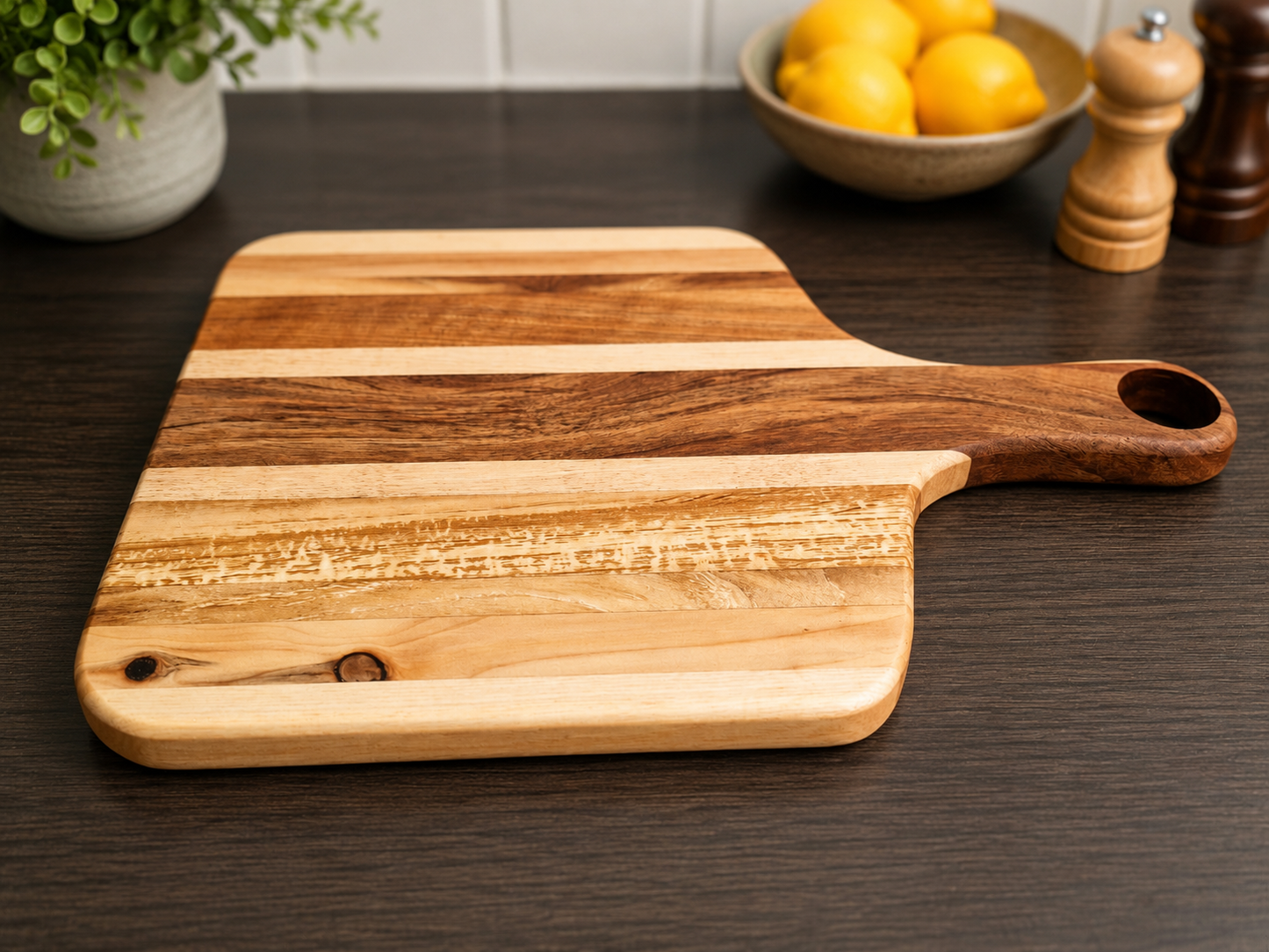 Walnut, Maple & Cherry Paddle Serving Board