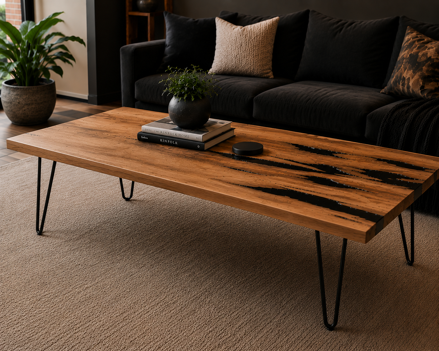 Handmade London Plane & Black Epoxy Coffee Table