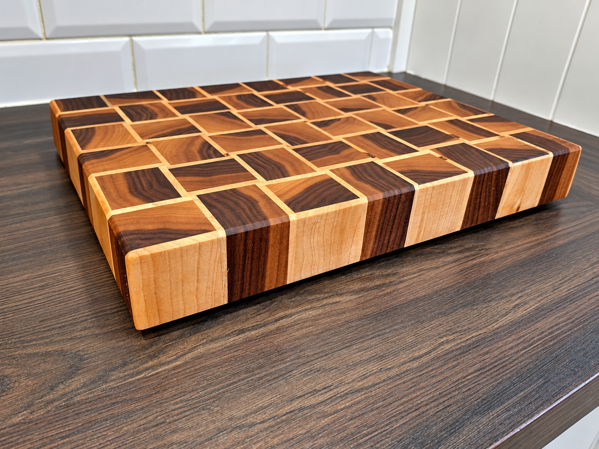 Handmade Walnut & Maple End Grain Basket Weave Chopping Board