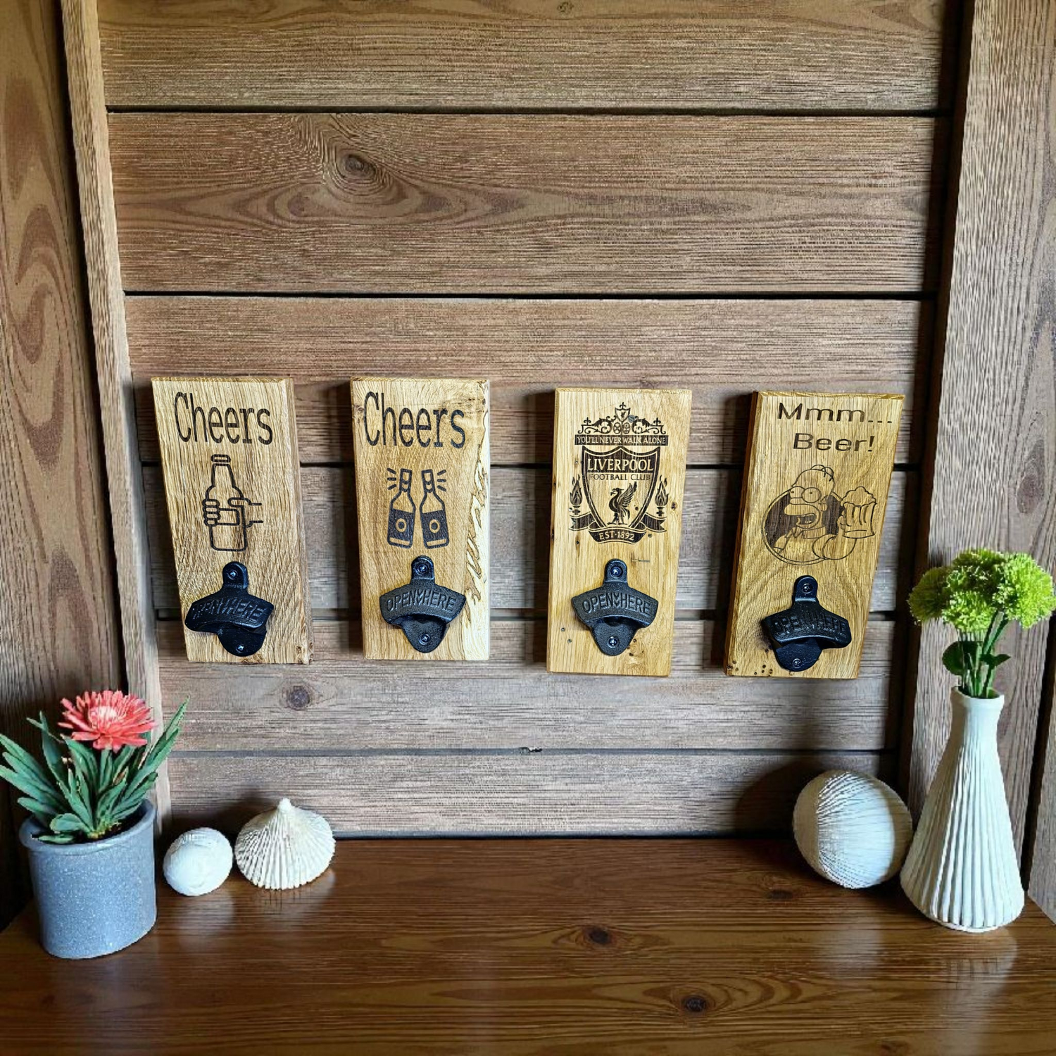Wall mounted bottle openers