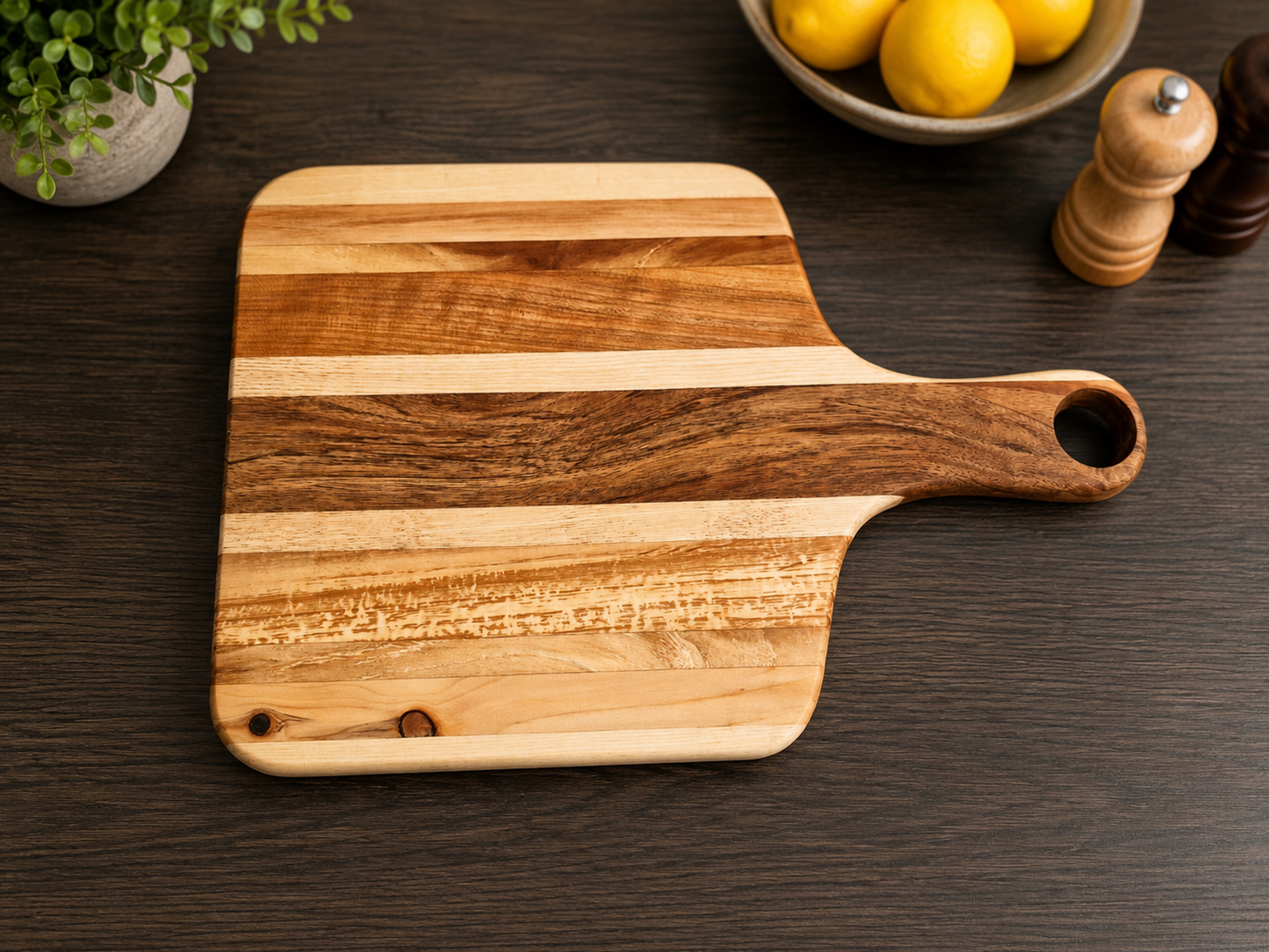 Walnut, Maple & Cherry Paddle Serving Board