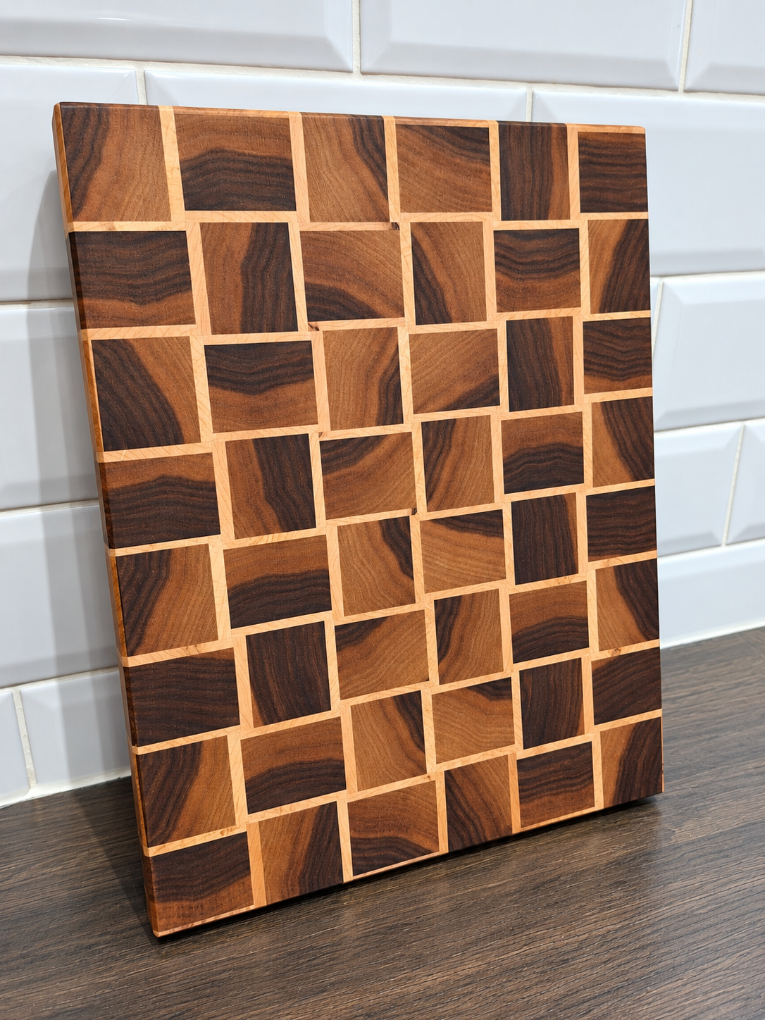Handmade Walnut & Maple End Grain Basket Weave Chopping Board