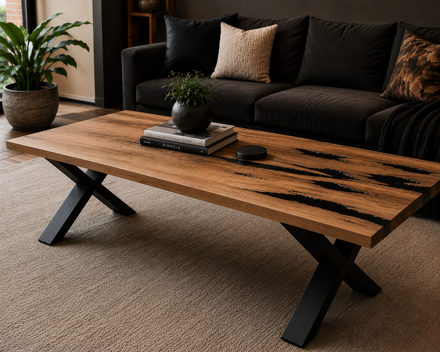 Handmade London Plane & Black Epoxy Coffee Table