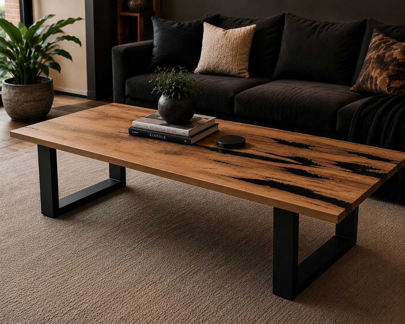 Handmade London Plane & Black Epoxy Coffee Table