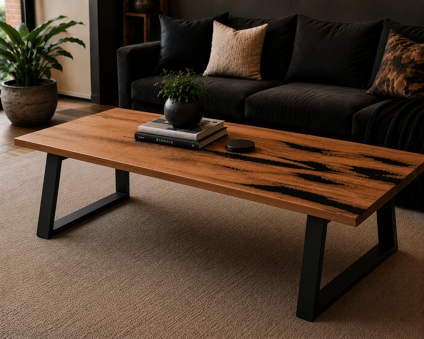 Handmade London Plane & Black Epoxy Coffee Table