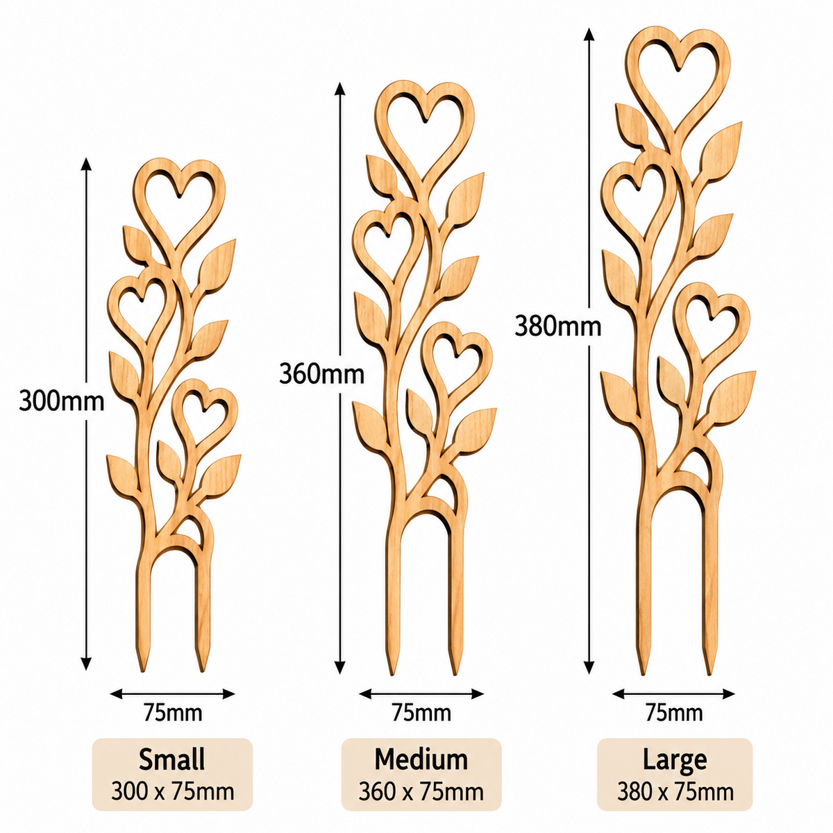 Love Tree Plant Trellis – Wooden Climbing Plant Support – Heart & Leaf Design