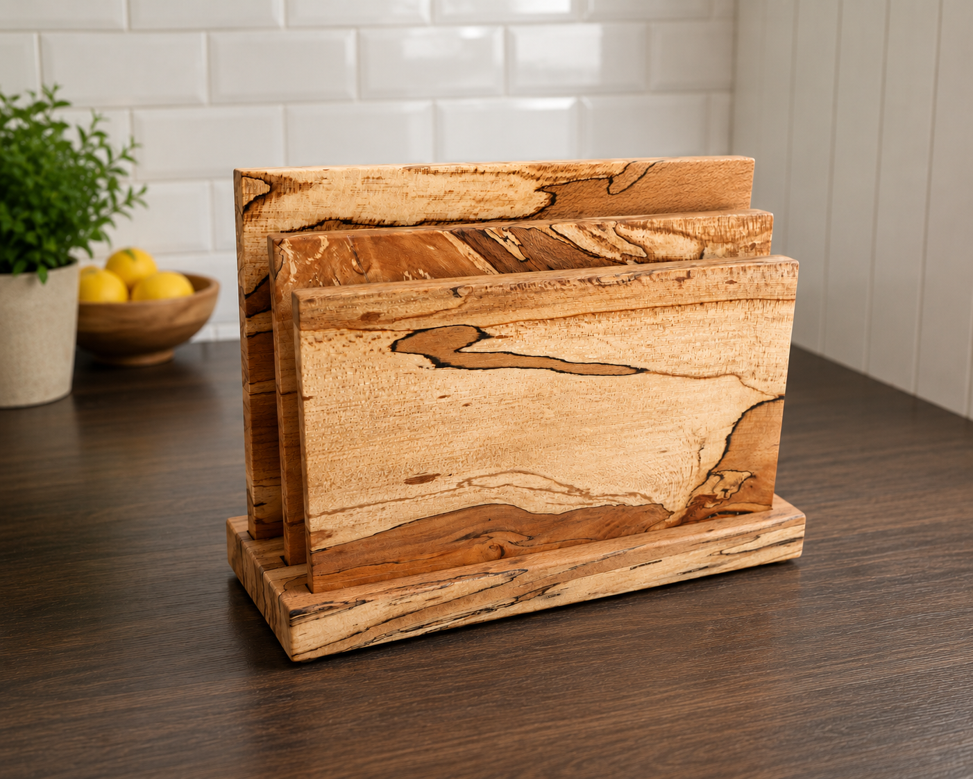 Spalted Beech Chopping Board Set with Stand - 3 Boards