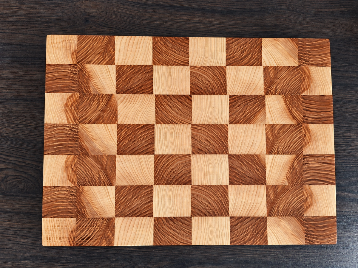 Ash End Grain Chopping Board – Handcrafted Checkerboard Design