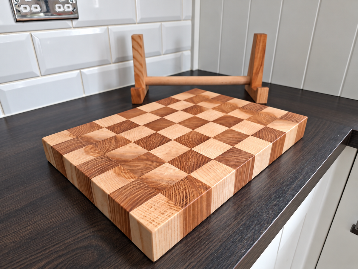 Ash End Grain Chopping Board – Handcrafted Checkerboard Design