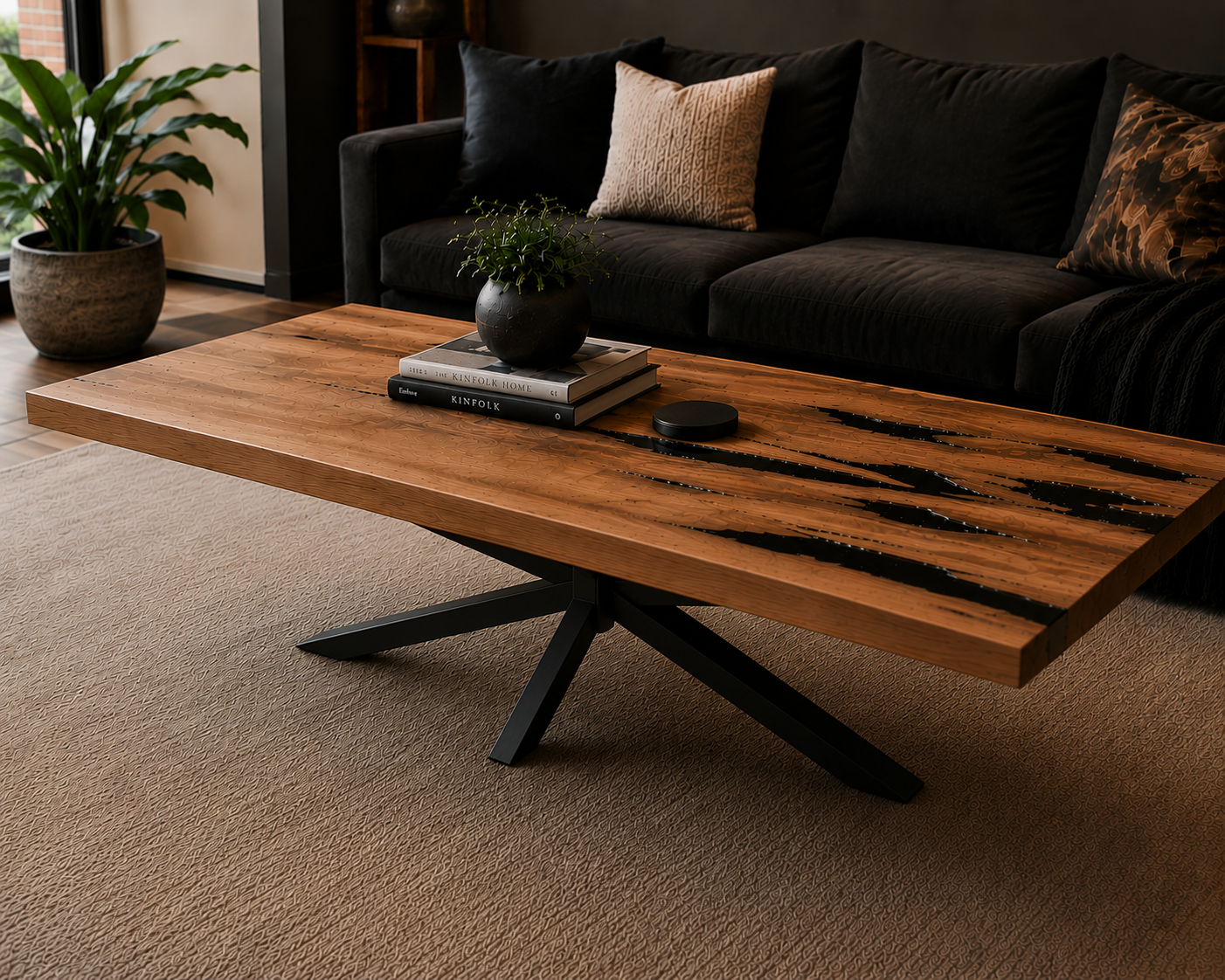 Handmade London Plane & Black Epoxy Coffee Table