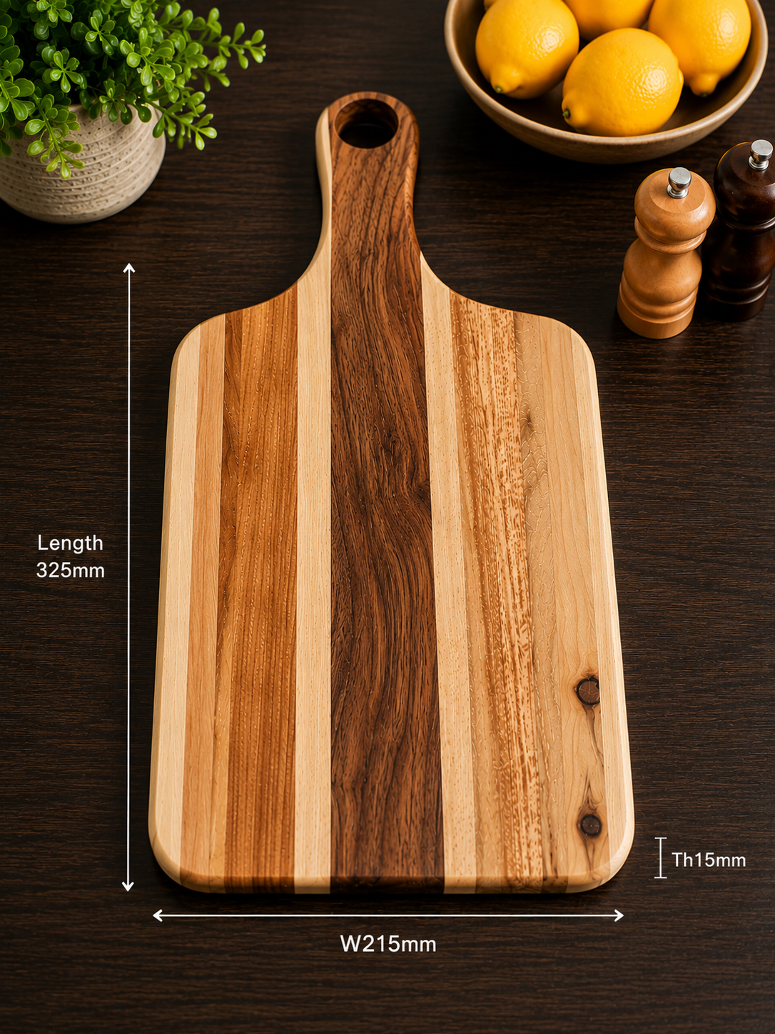 Walnut, Maple & Cherry Paddle Serving Board