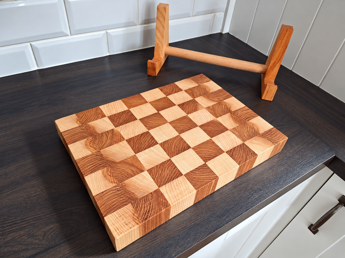 Ash End Grain Chopping Board – Handcrafted Checkerboard Design