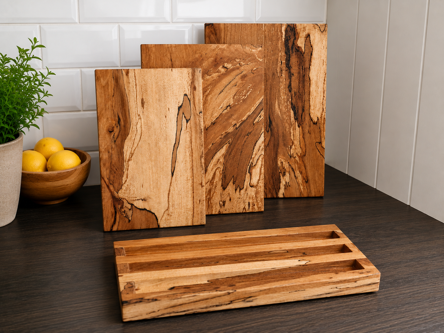 Spalted Beech Chopping Board Set with Stand - 3 Boards
