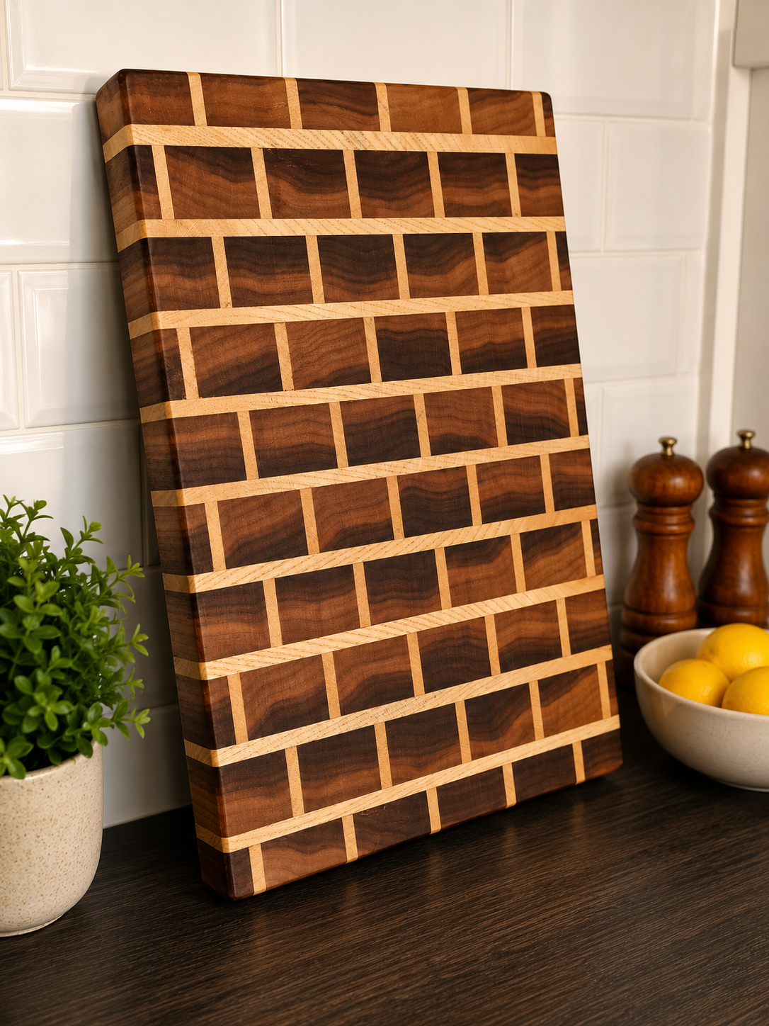 Handmade Walnut & Maple End Grain Brick Pattern Chopping Board