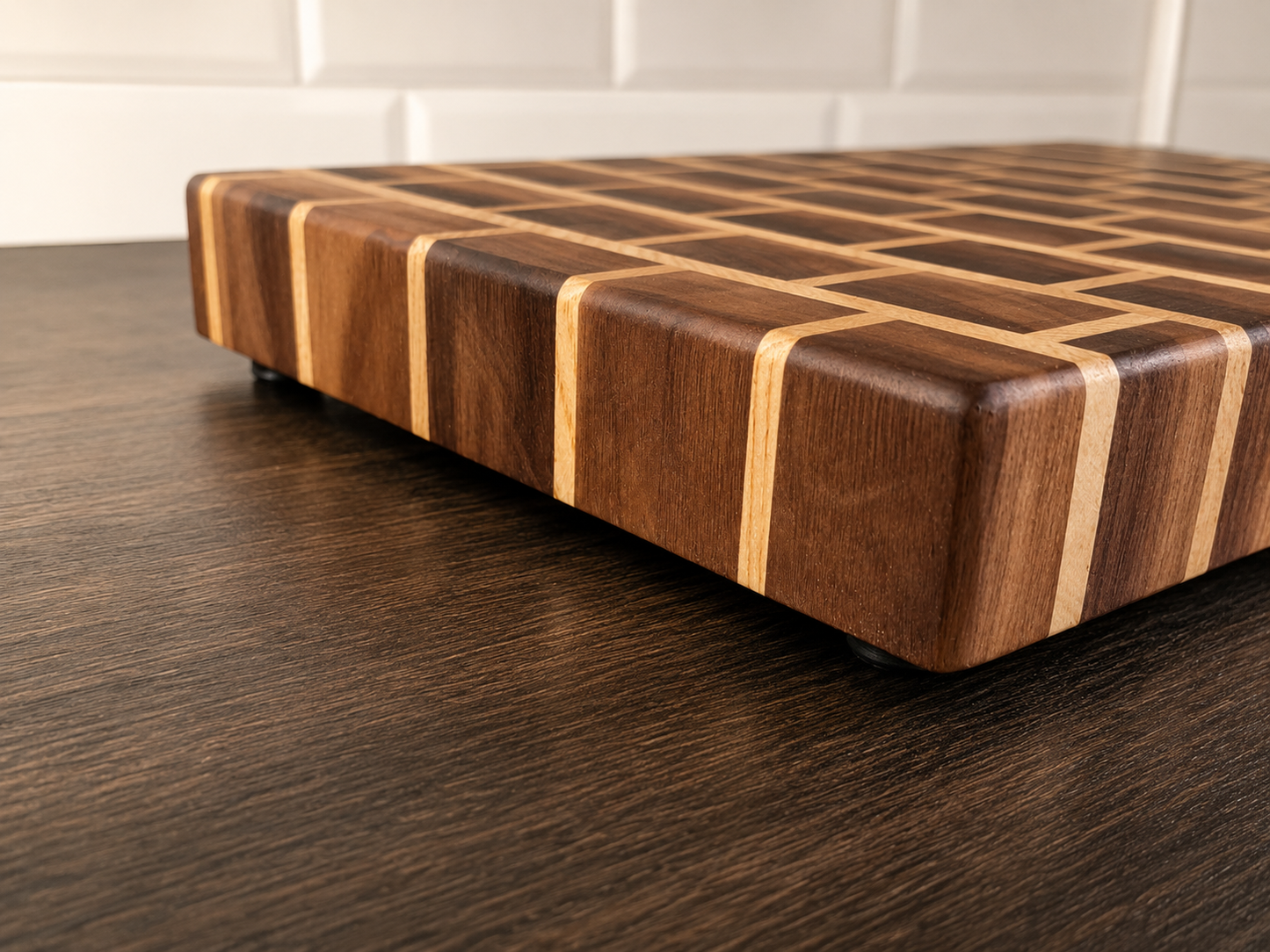 Handmade Walnut & Maple End Grain Brick Pattern Chopping Board